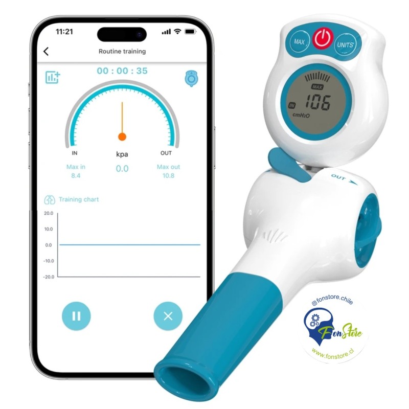 Ejercitador de musculatura respiratoria con manómetro digital